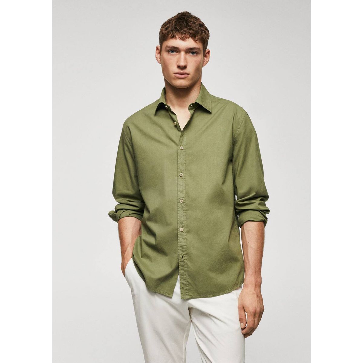 Chemise homme discount verte manche longue