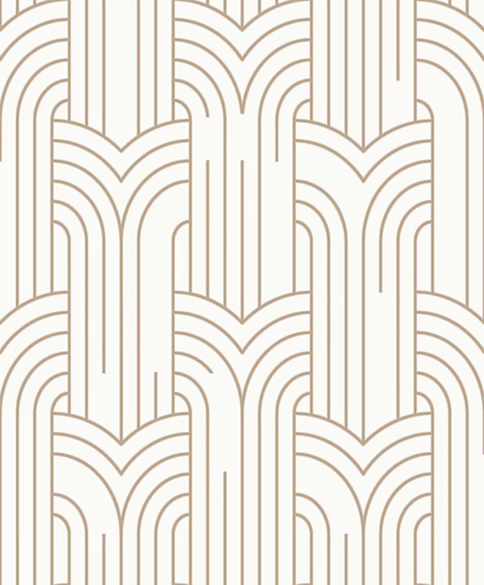 Papier peint géométrique Art Déco blanc et or, HEXOA