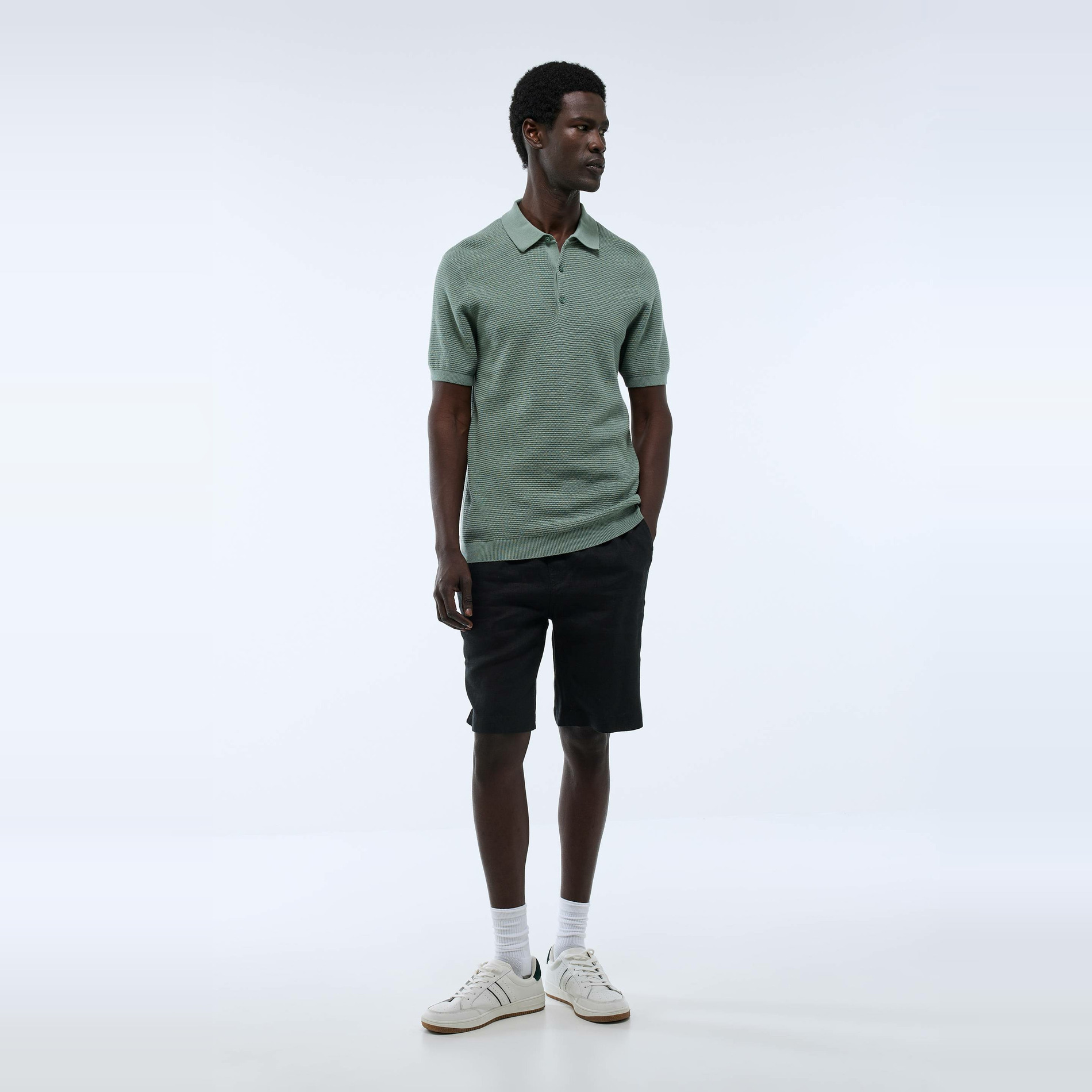 Pull manches courtes col polo boutonné en coton, MONOPRIX