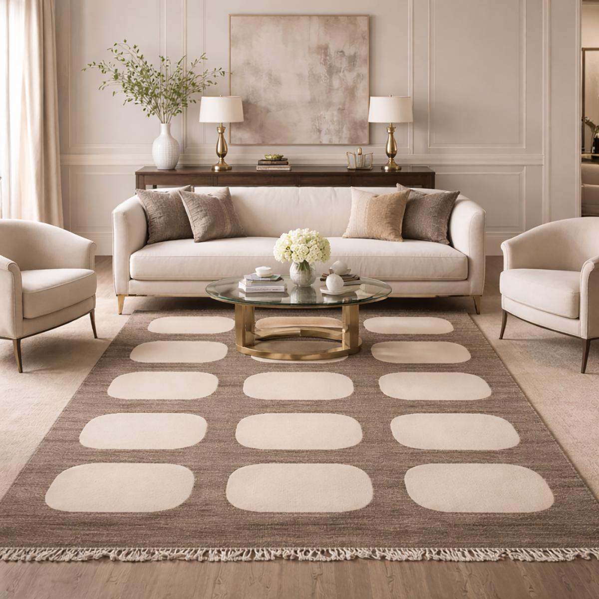 Tapis salon et chambre fait main en laine motif rond KODA, UN AMOUR DE TAPIS