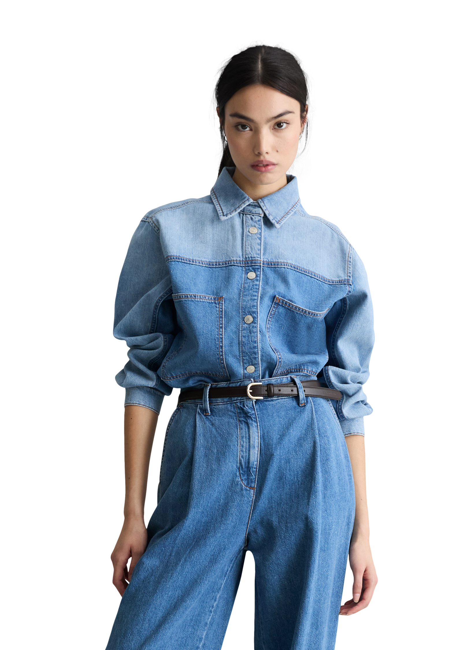 Blouse en jean à l'aspect patwork relaxed avec des fibres de feuilles d'ananas, MARC O’POLO DENIM