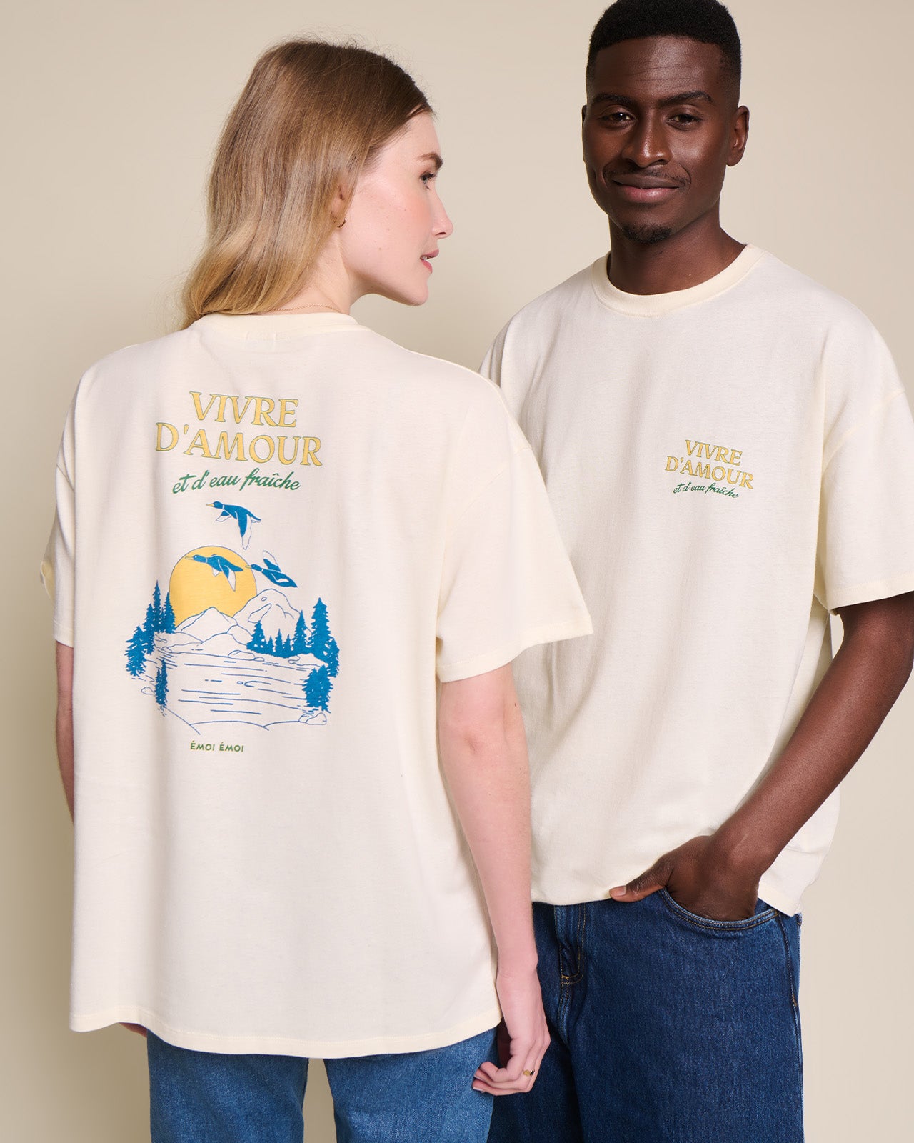 T-shirt dos illustré en coton bio, VIVRE D'AMOUR, EMOI EMOI