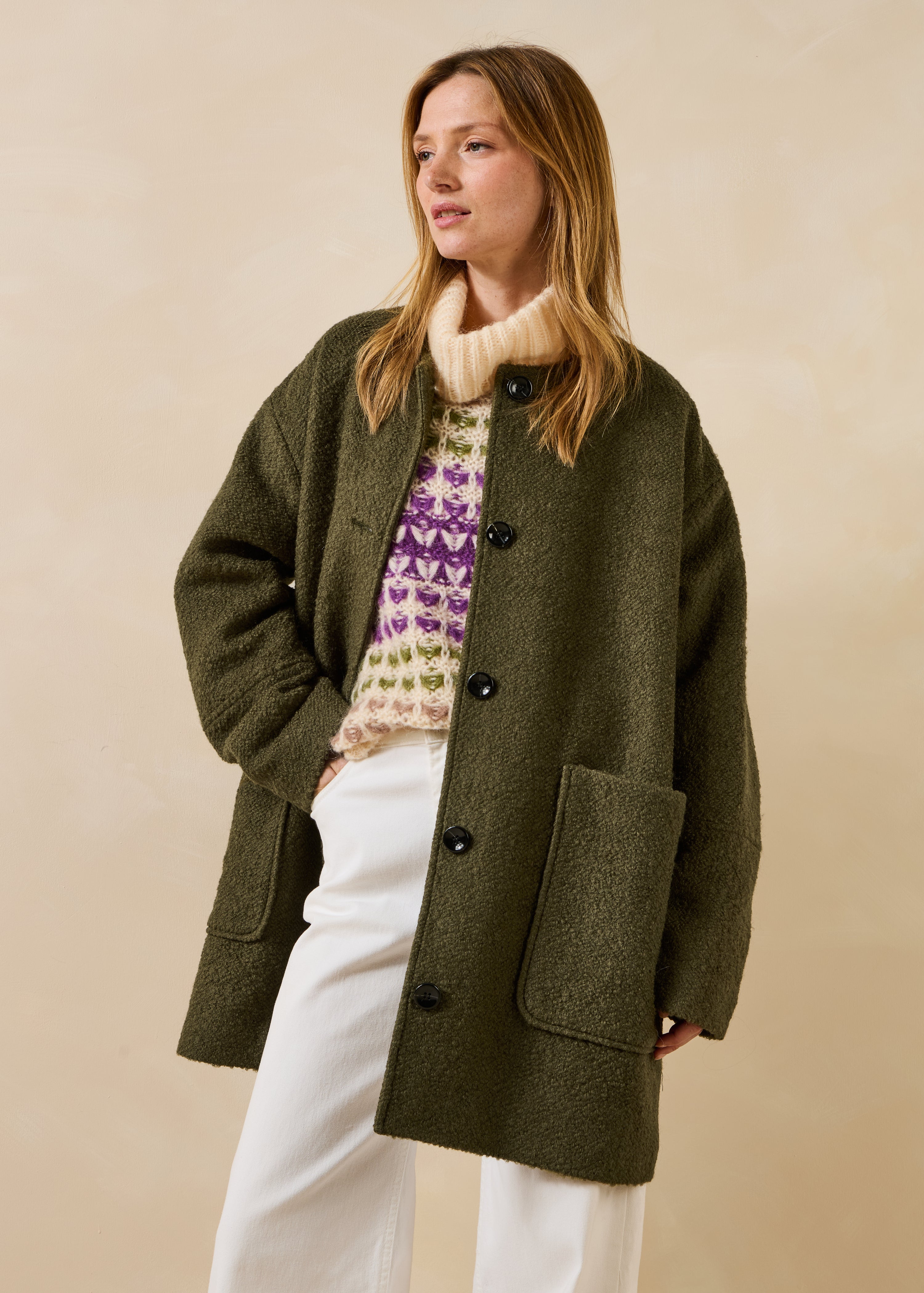 Manteau col montant en laine, LA FEE MARABOUTEE