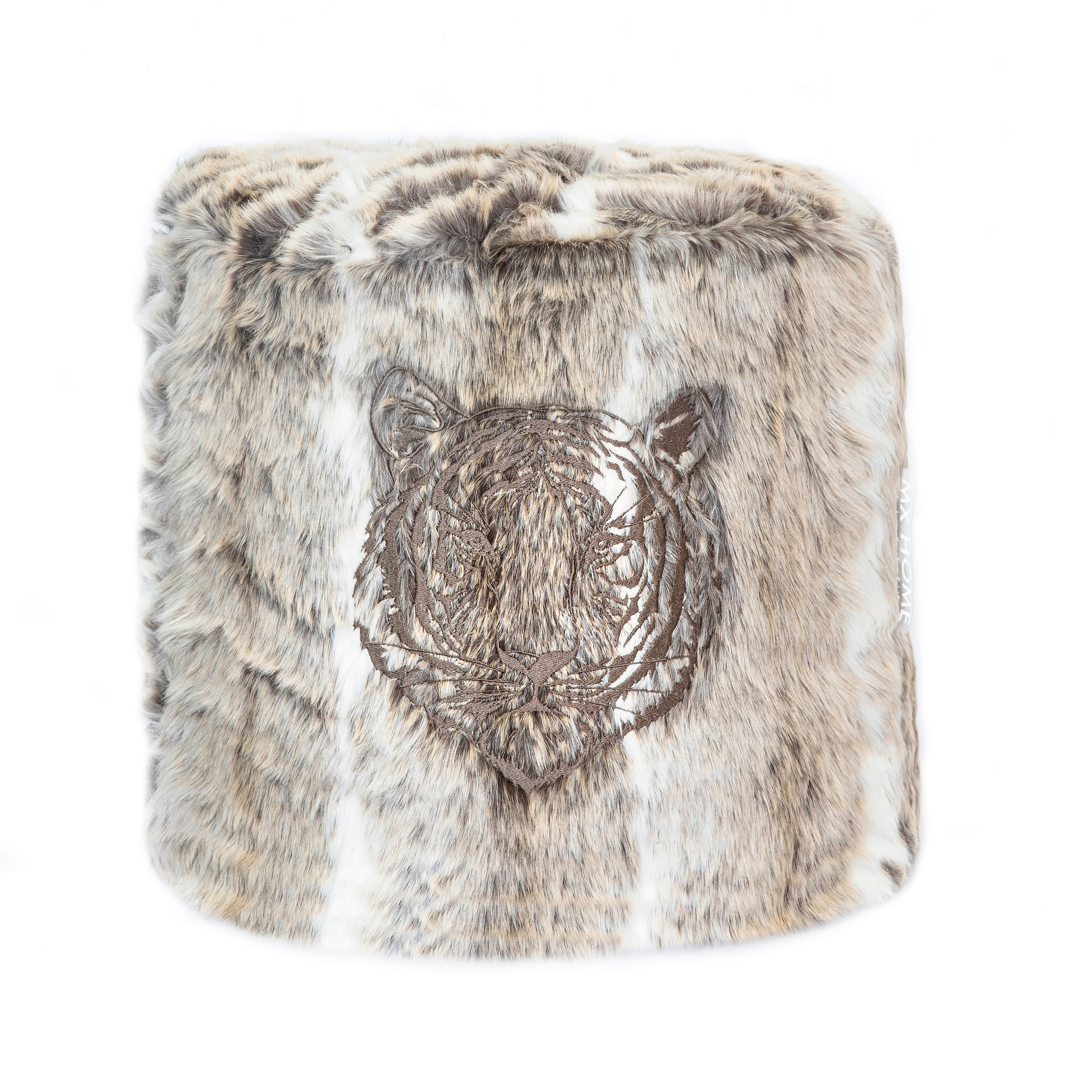 Pouf imitation fourrure brodé, MX HOME