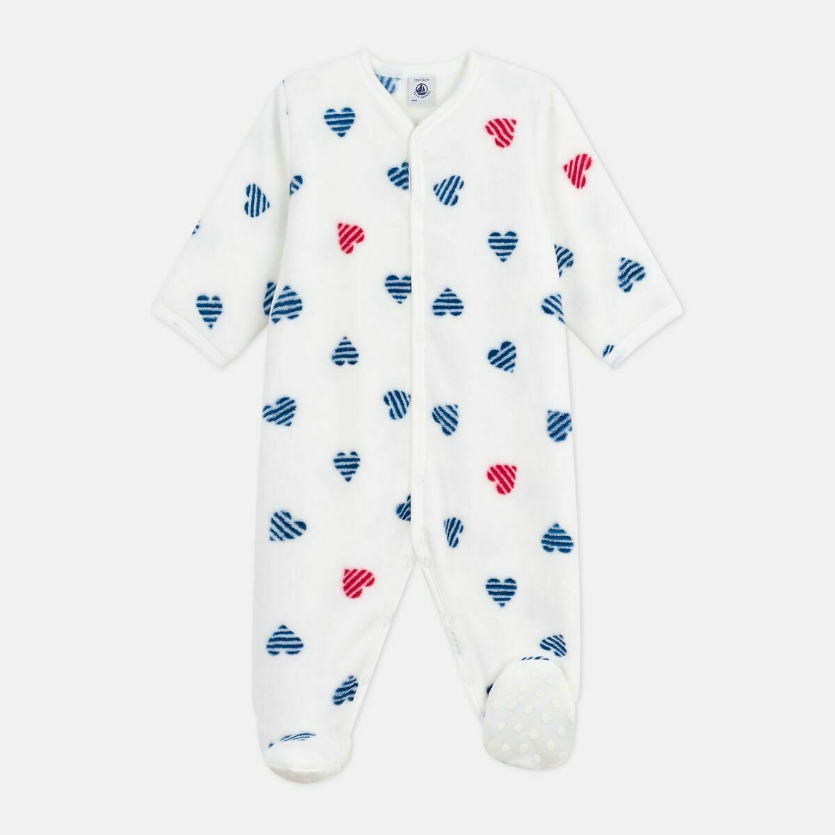 Surpyjama hiver bébé en polaire imprimé cœurs, PETIT BATEAU