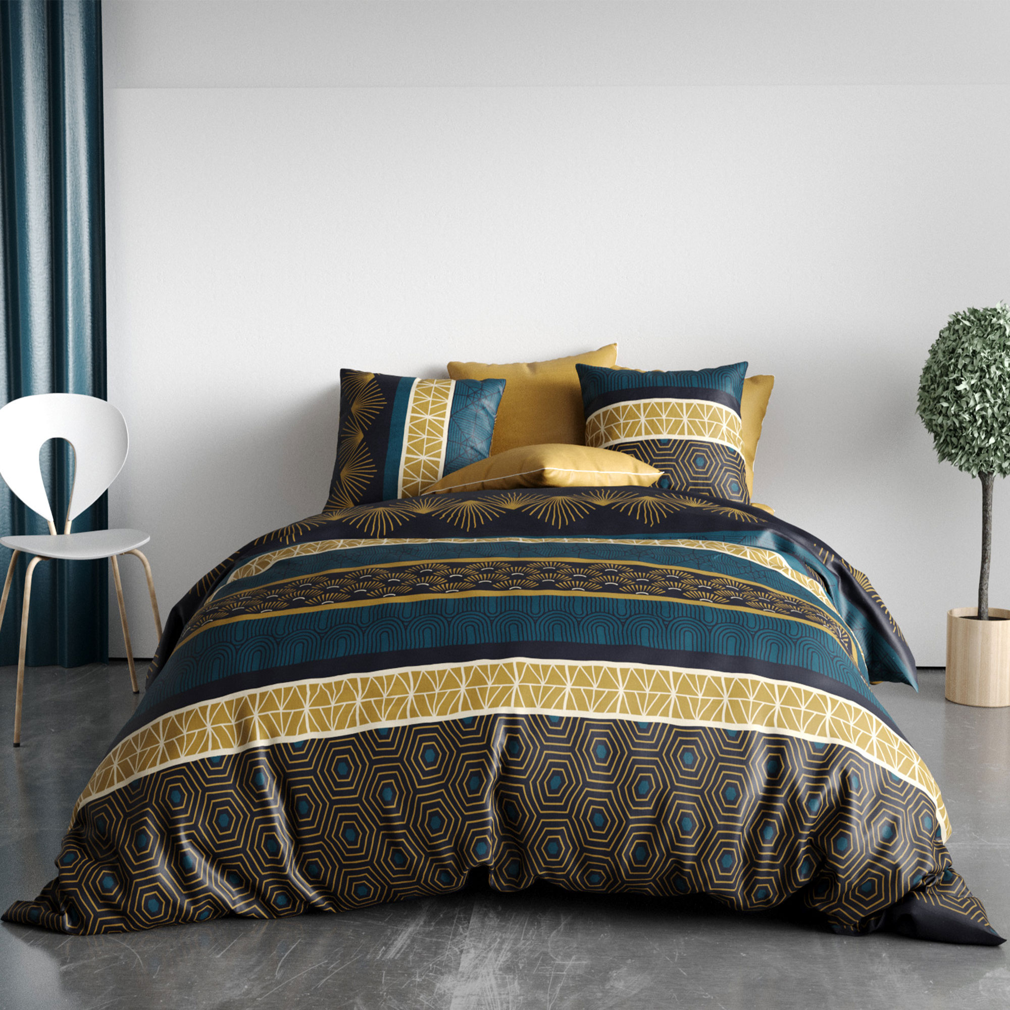 Parure de lit en 100% coton à motifs avec housse de couette + taie d’oreiller, EDEN