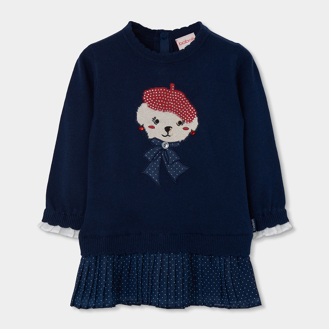 Robe fille brodée d'ourson avec béret, BOBOLI