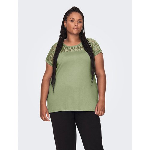 Crew neck t-shirt with lace panel and short sleeves green Only Carmakoma |  La Redoute
