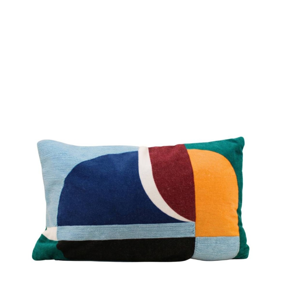 Coussin en velours de coton imprimé rebrodé 30x50cm, ORNAMI