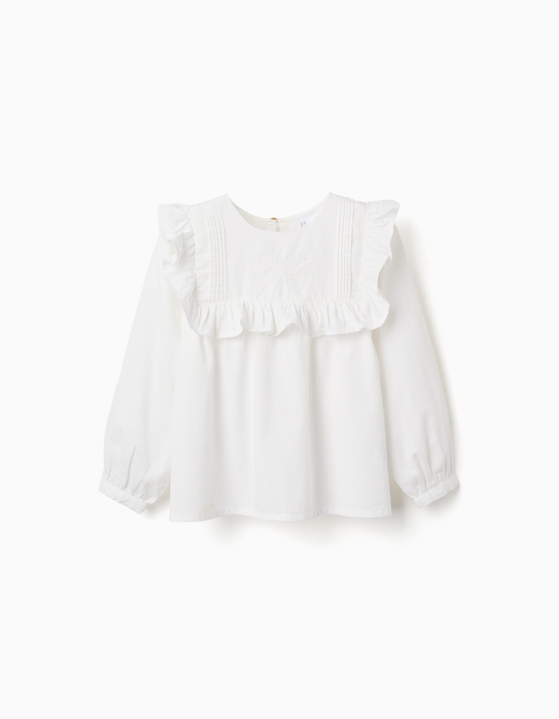 Blouse en coton à manches longues avec volants et broderie, ZIPPY