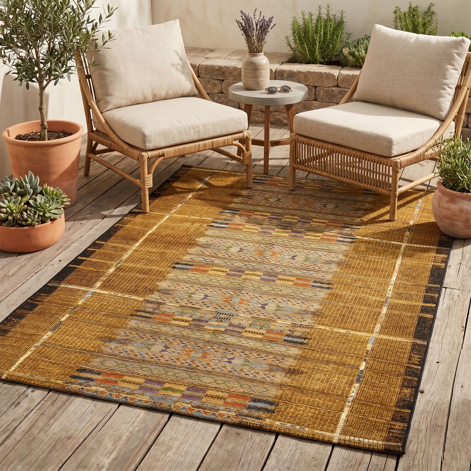 Tapis d'extérieur tissé plat à motifs géométriques - AURORA, GINO FALCONE