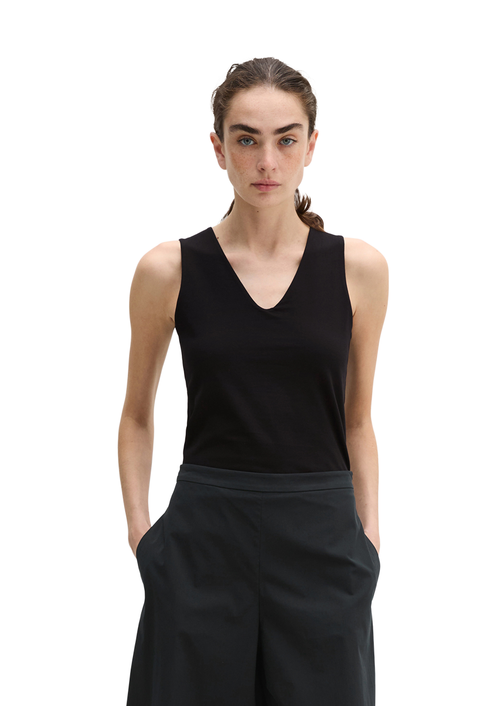 Haut à col en V, coupe ajustée en jersey stretch doux, MARC O'POLO