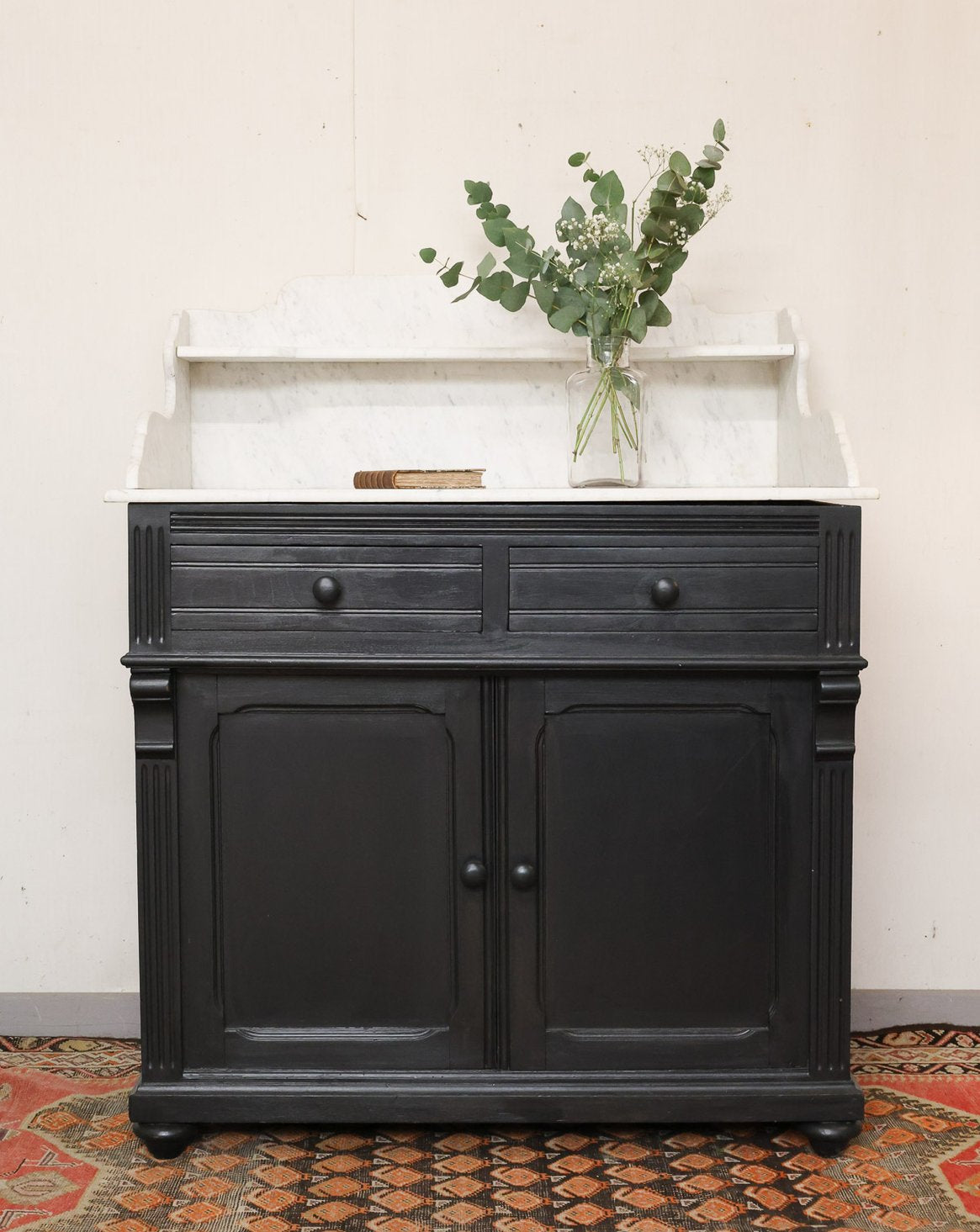 Buffet noir en bois et marbre Gilbert N°878 - Bon état, DEBONGOUT