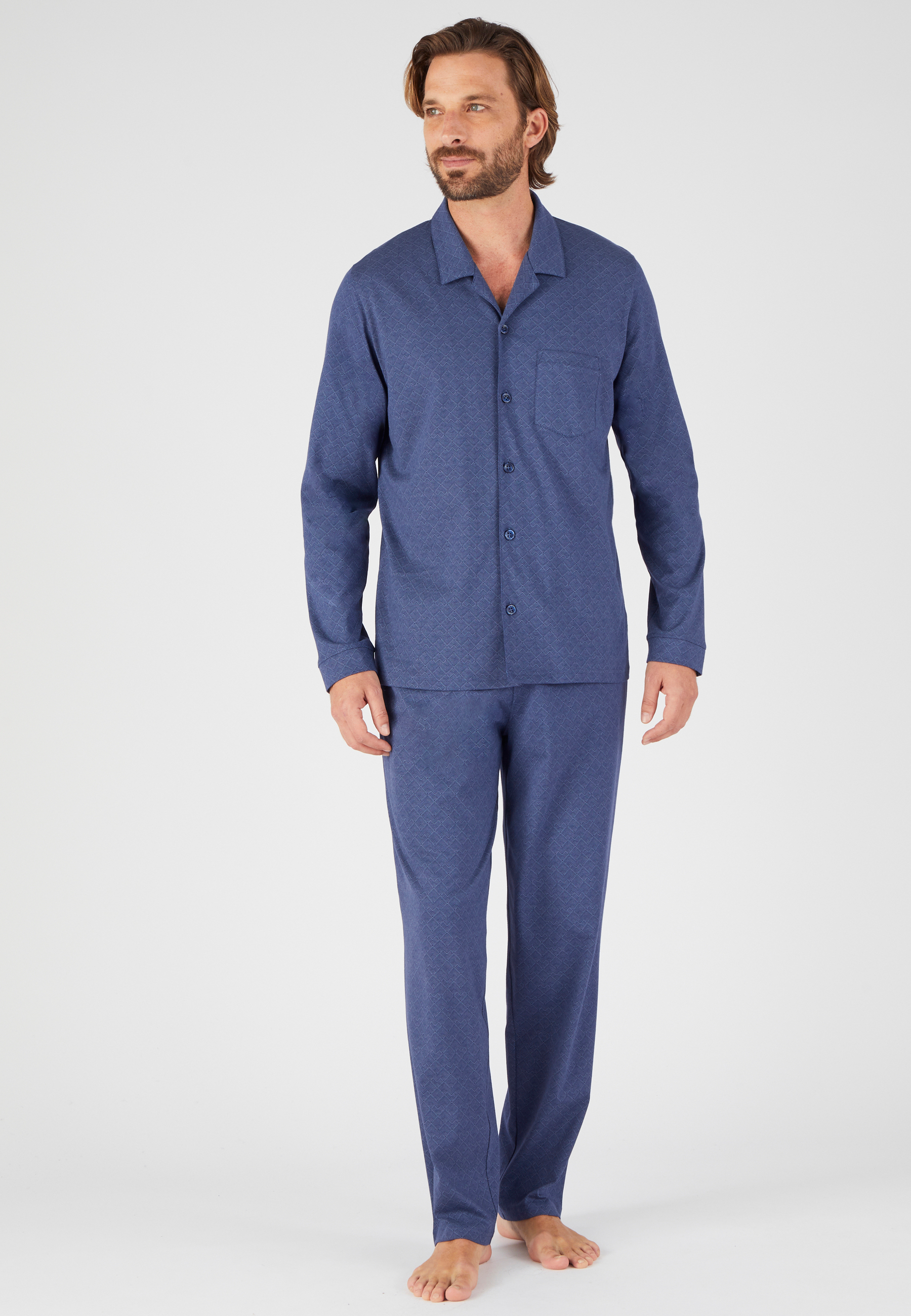 Pyjama boutonné pur coton peigné marine, DAMART