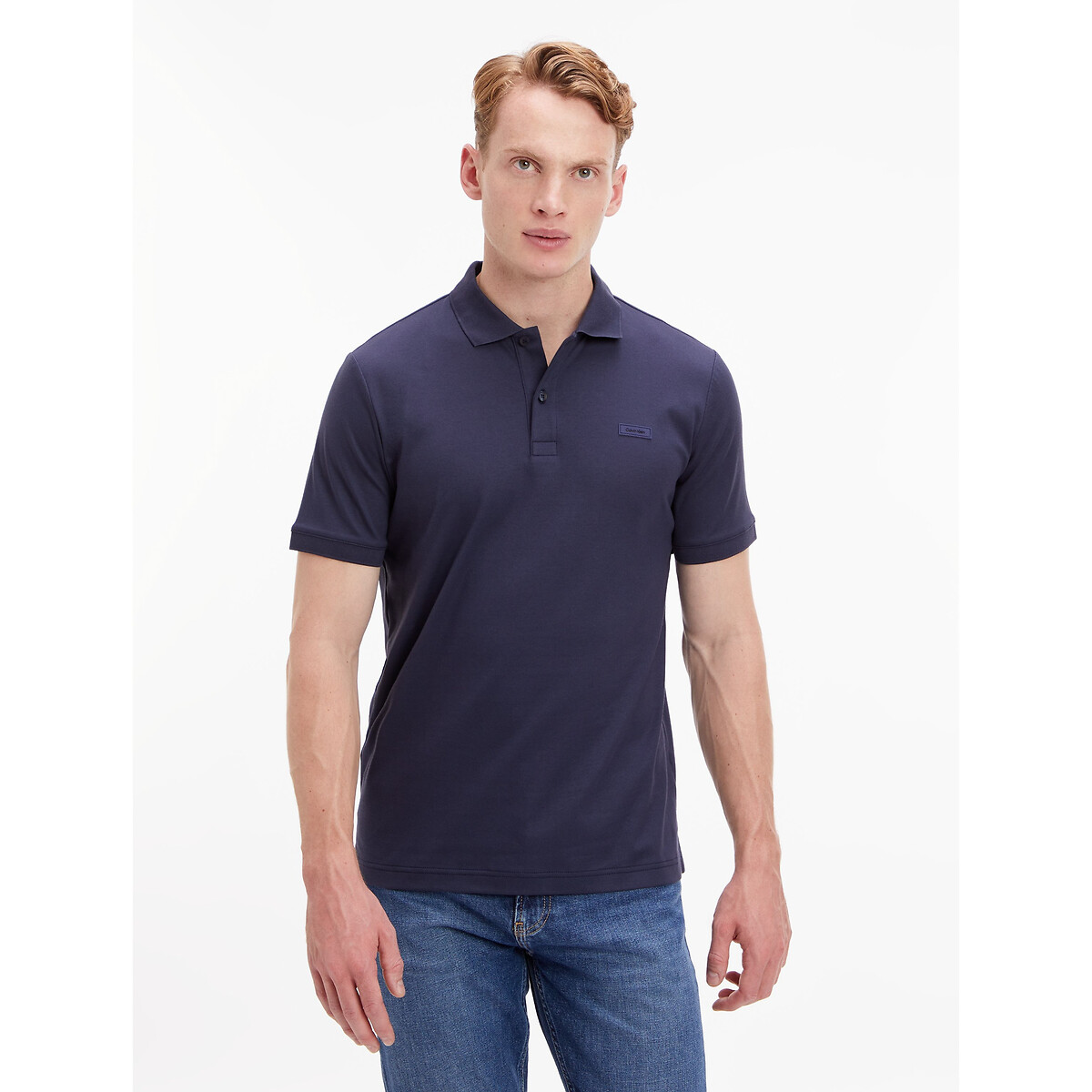 Image of Cotton Slim Fit Polo Shirt with Chest Logo