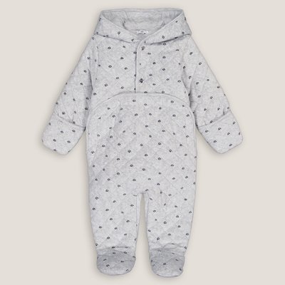 Printed Velour Hooded Pramsuit in Cotton Mix, 1 Month-18 Months LA REDOUTE COLLECTIONS