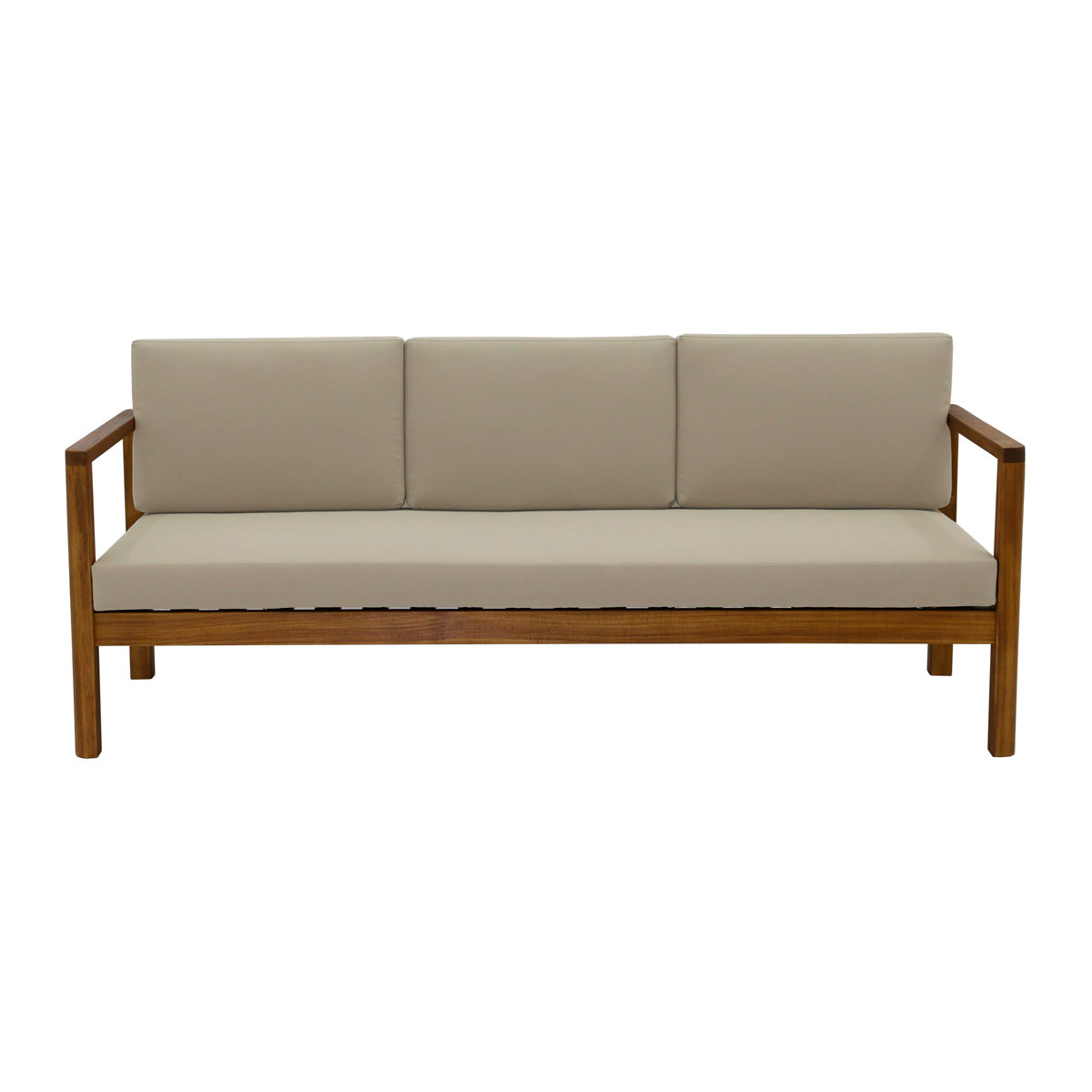 Canapé de jardin 3 places en bois massif et coussins déhoussables L190 cm AKIS, MILIBOO