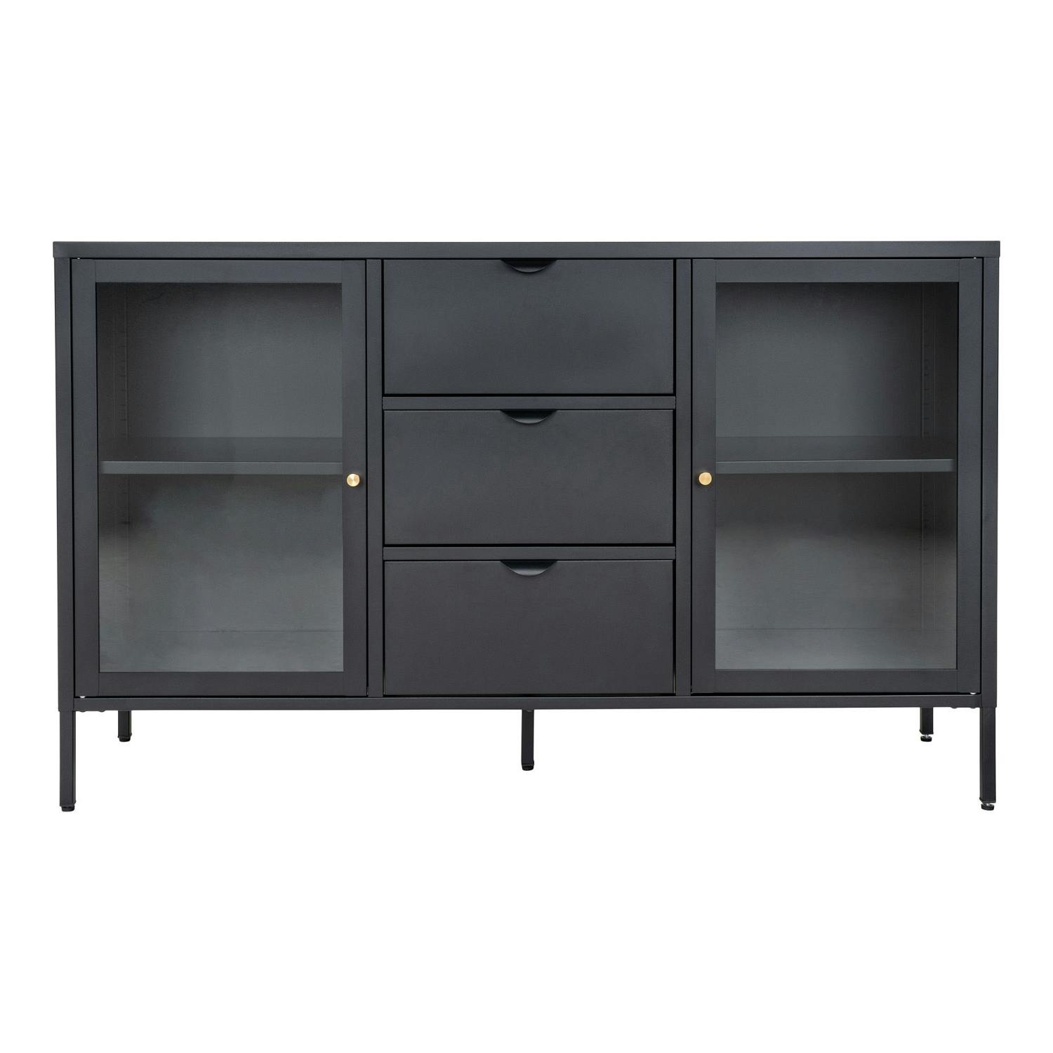 Buffet vitrine en métal noir 2 portes 3 tiroirs ODENSE, PIER IMPORT