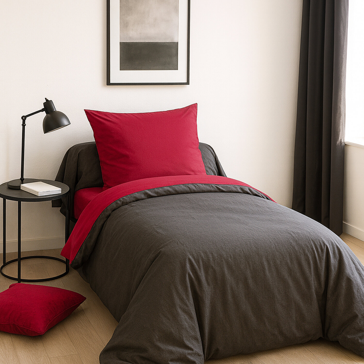 Parure housse de couette imprimée avec taie(s) coton, bicolore, MENO, C DESIGN HOME TEXTILE