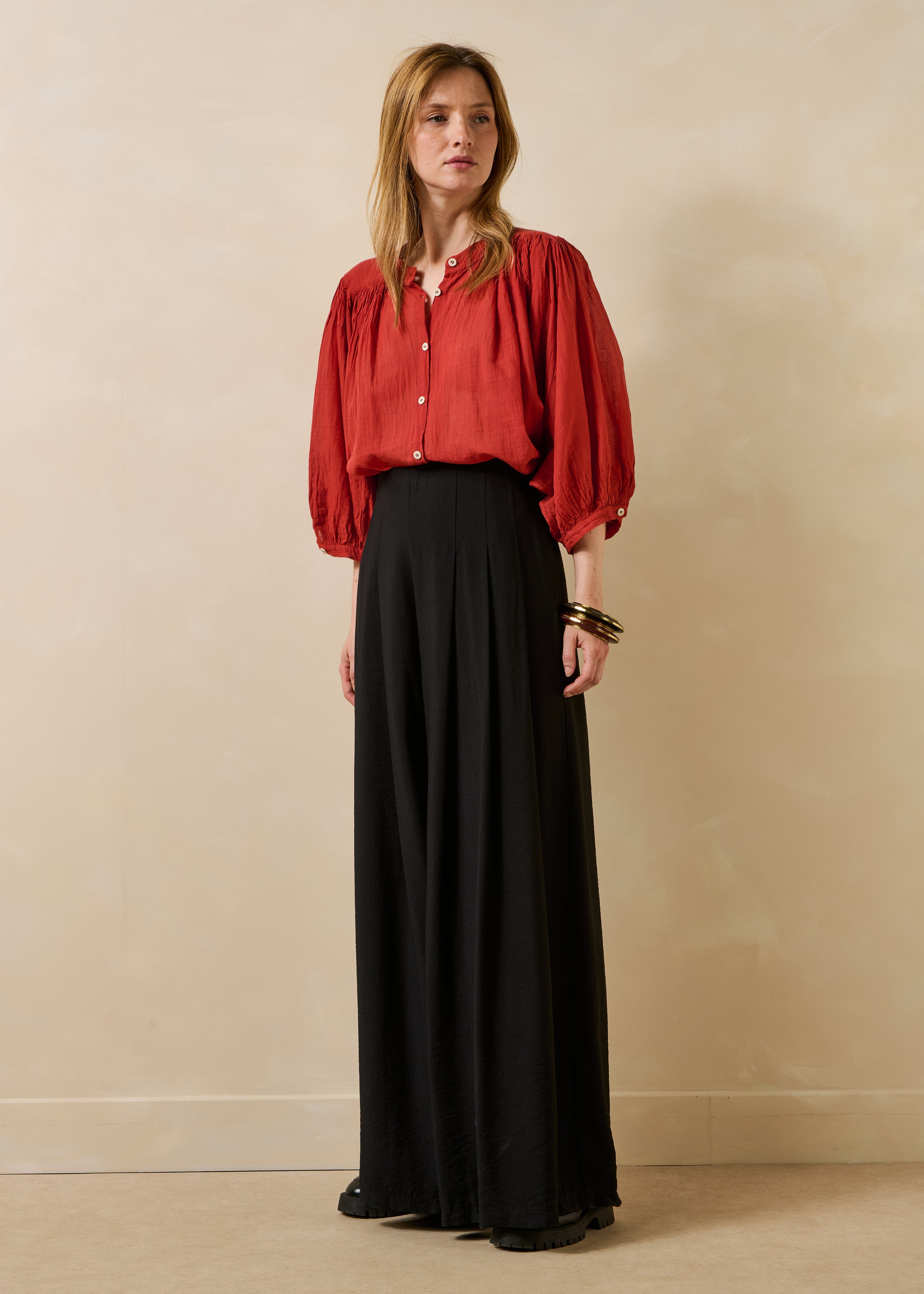 Pantalon large taille haute élastiquée, LA FEE MARABOUTEE