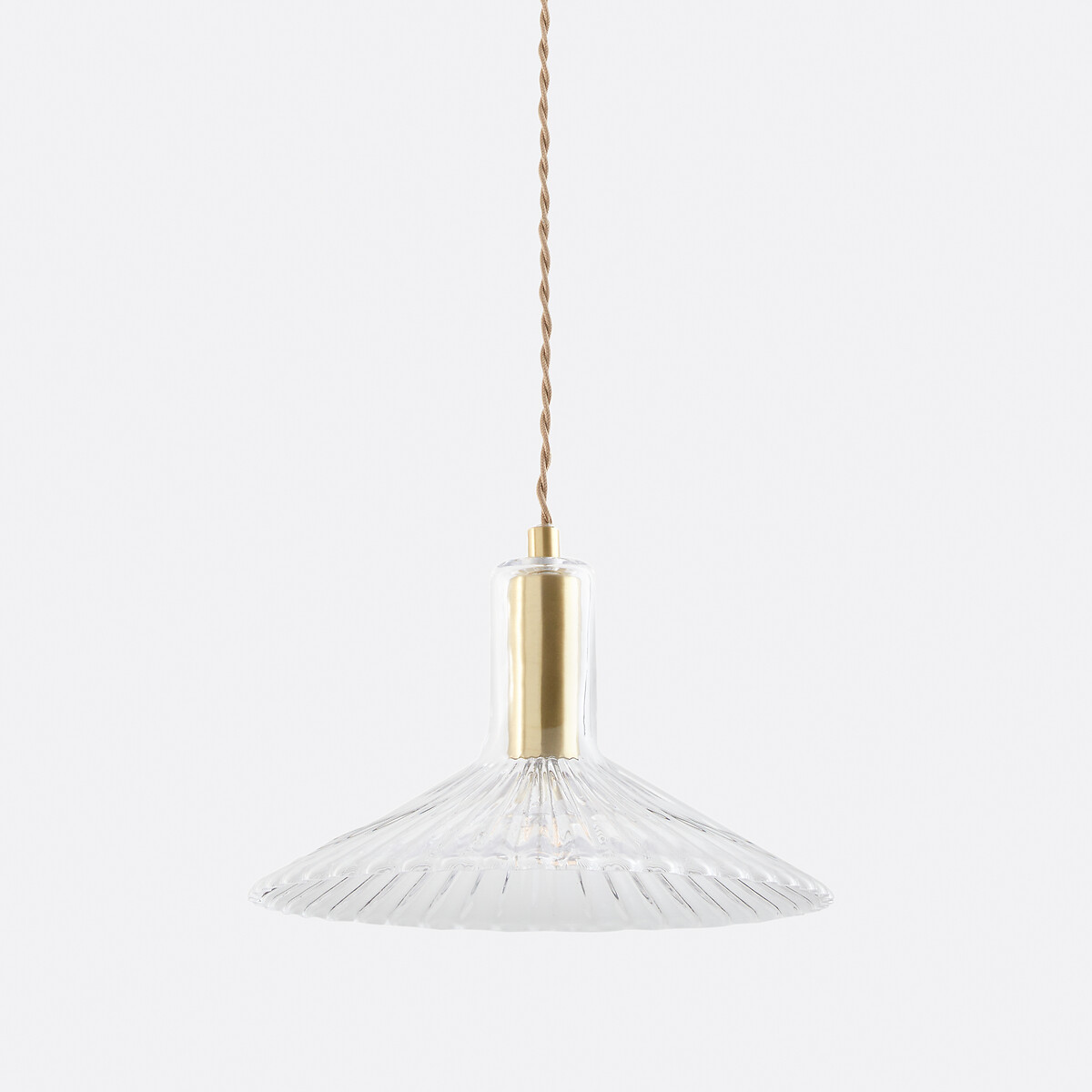 Hanglamp van messing en geribbeld glas Ø24,5cm, Gramma