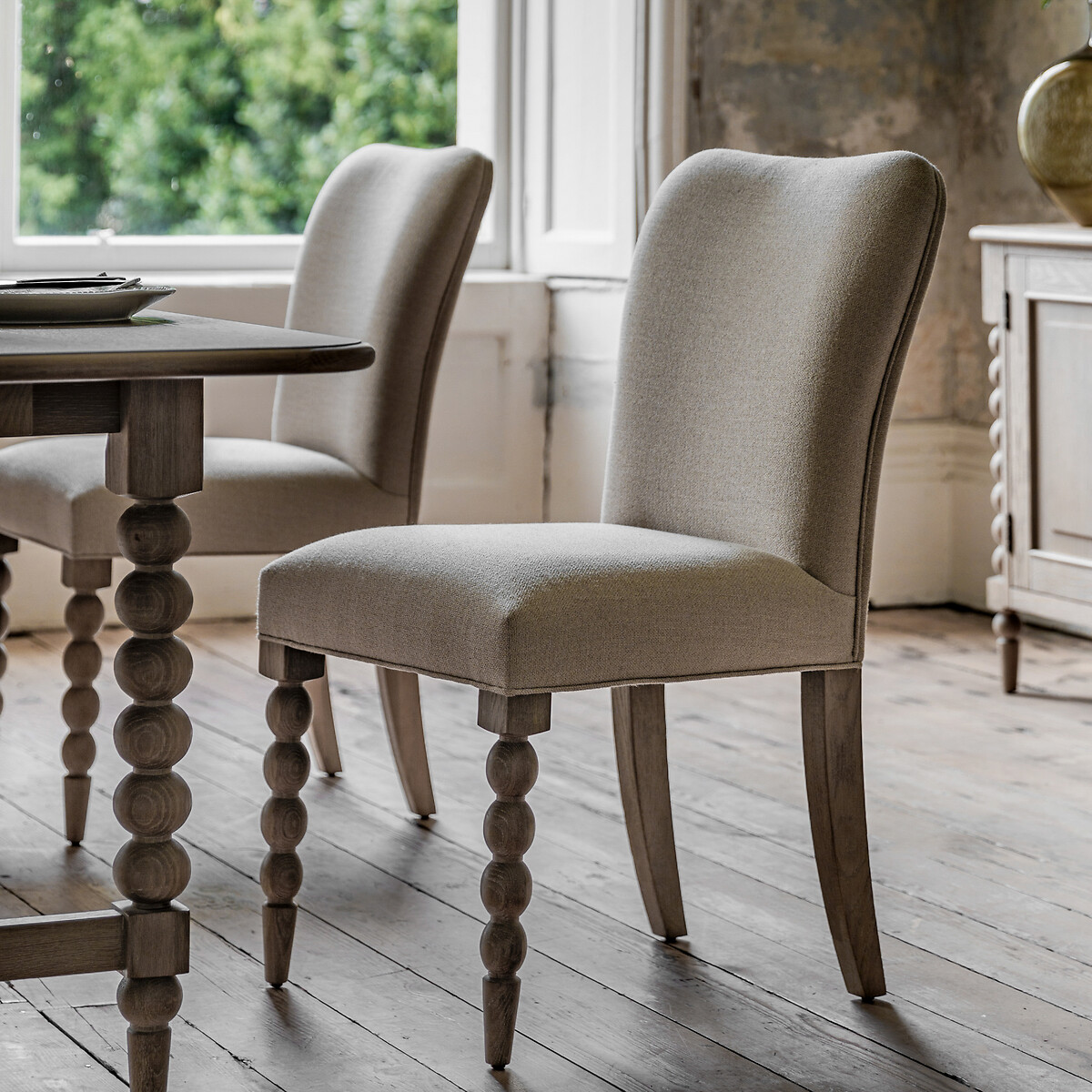 Ames Linen Upholstered Dining Chairs with Pompom Legs (Set of 2), ÉDITÉ