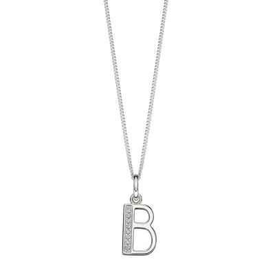 Sterling Silver Art Deco Initial 'B' Pendant with Cubic Zirconia Stone Detail BEGINNINGS
