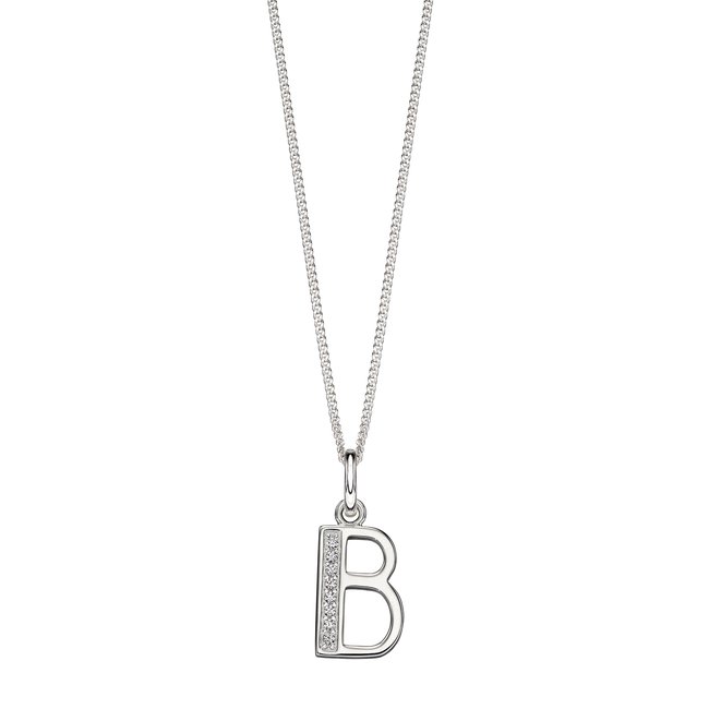 Sterling Silver Art Deco Initial 'B' Pendant with Cubic Zirconia Stone Detail, silver-coloured, BEGINNINGS