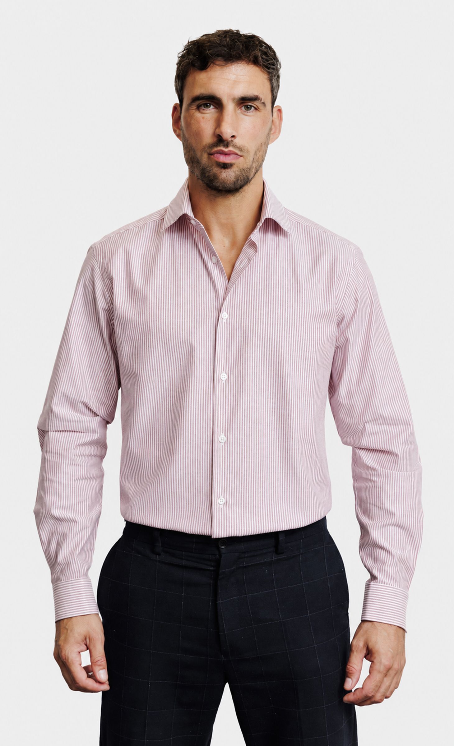 Chemise Regular fit à rayures en Oxford brique, ACROSS