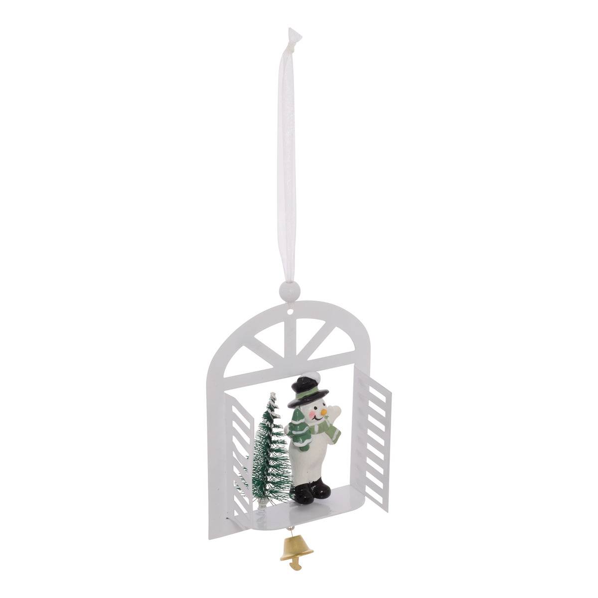 Suspension de sapin fenêtre avec Père Noël, bonhomme de neige et sapin en métal 14 cm, ATMOSPHERA
