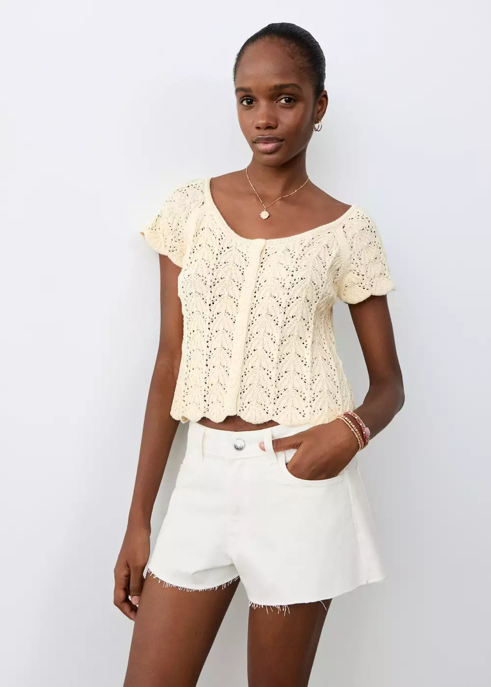 Short taille haute ourlet effiloché, MANGO TEEN