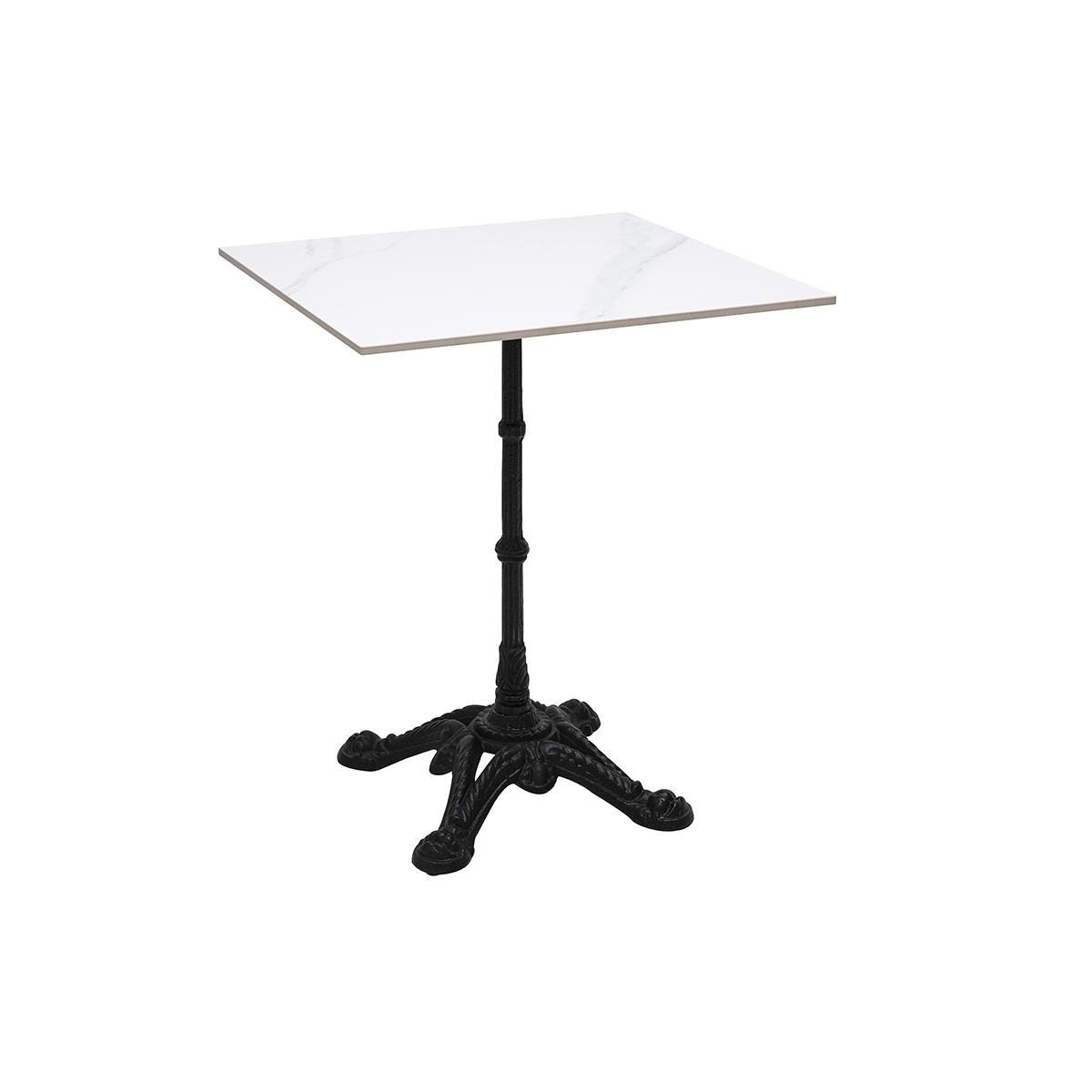Table bistrot carrée en pierre minérale et métal noir L60 cm CONTY, MILIBOO