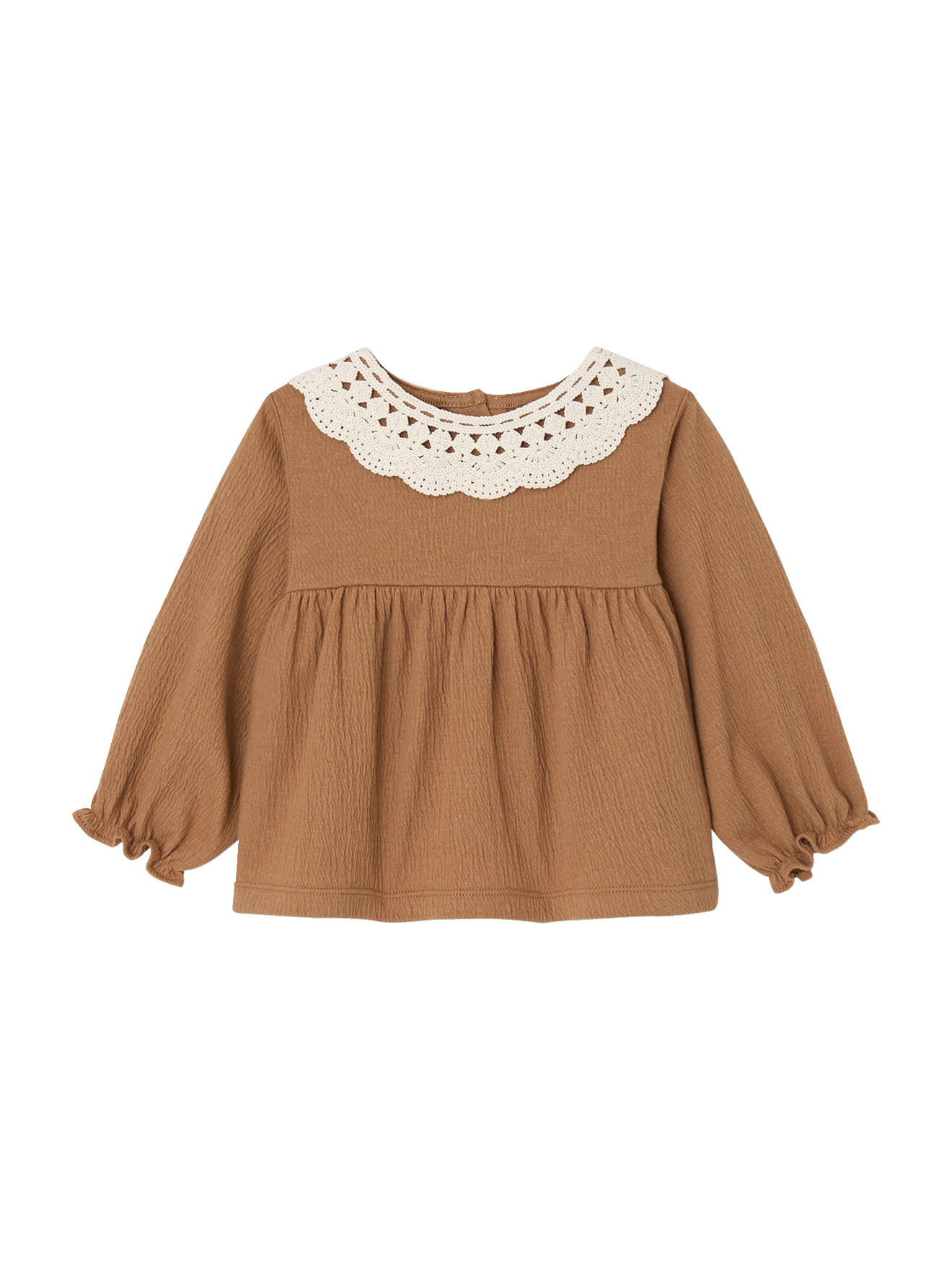 T-shirt en jersey froissé avec col en crochet, VERTBAUDET