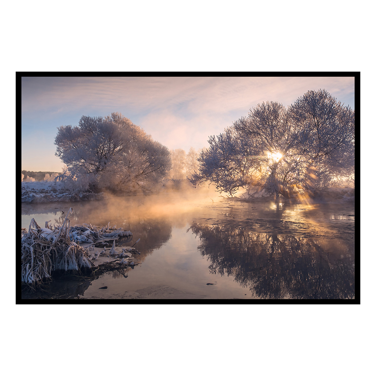 Affiche encadrée paysage hivernal rivière gelée, HEXOA