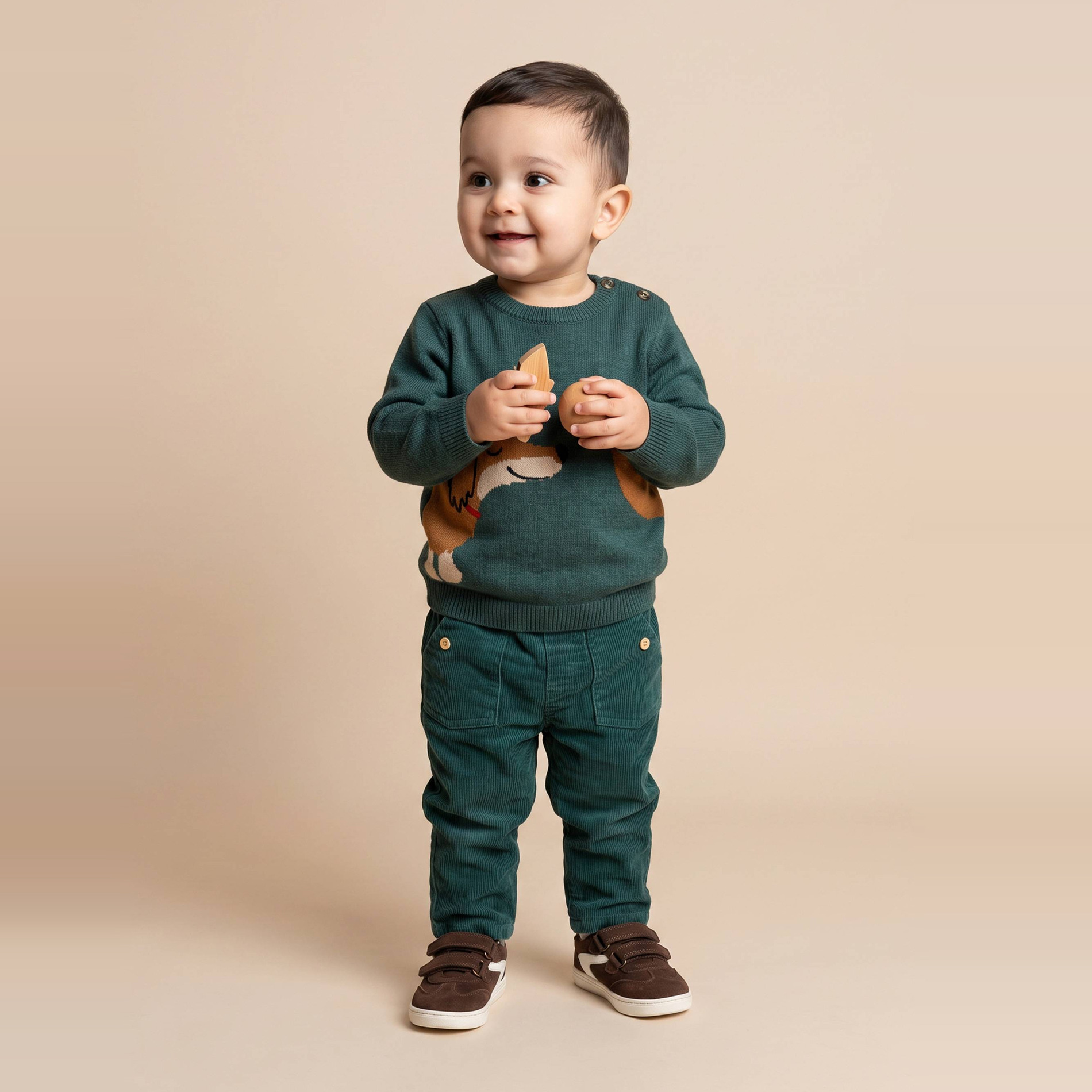 Pantalon taille élastique uni en velours en coton BIO GOTS, BOUT'CHOU