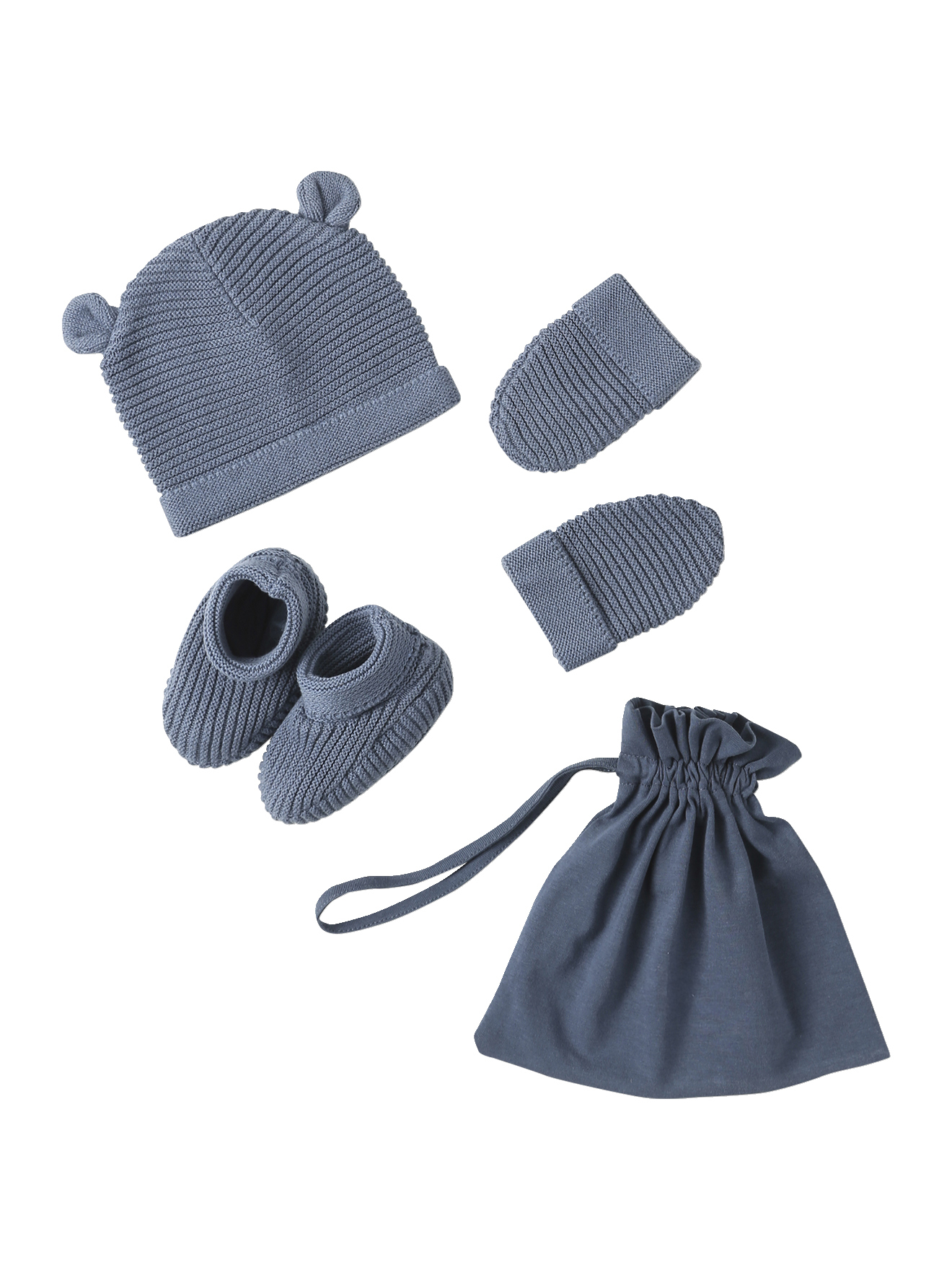 Ensemble bonnet, moufles et chaussons bébé naissance et son sac assorti, VERTBAUDET
