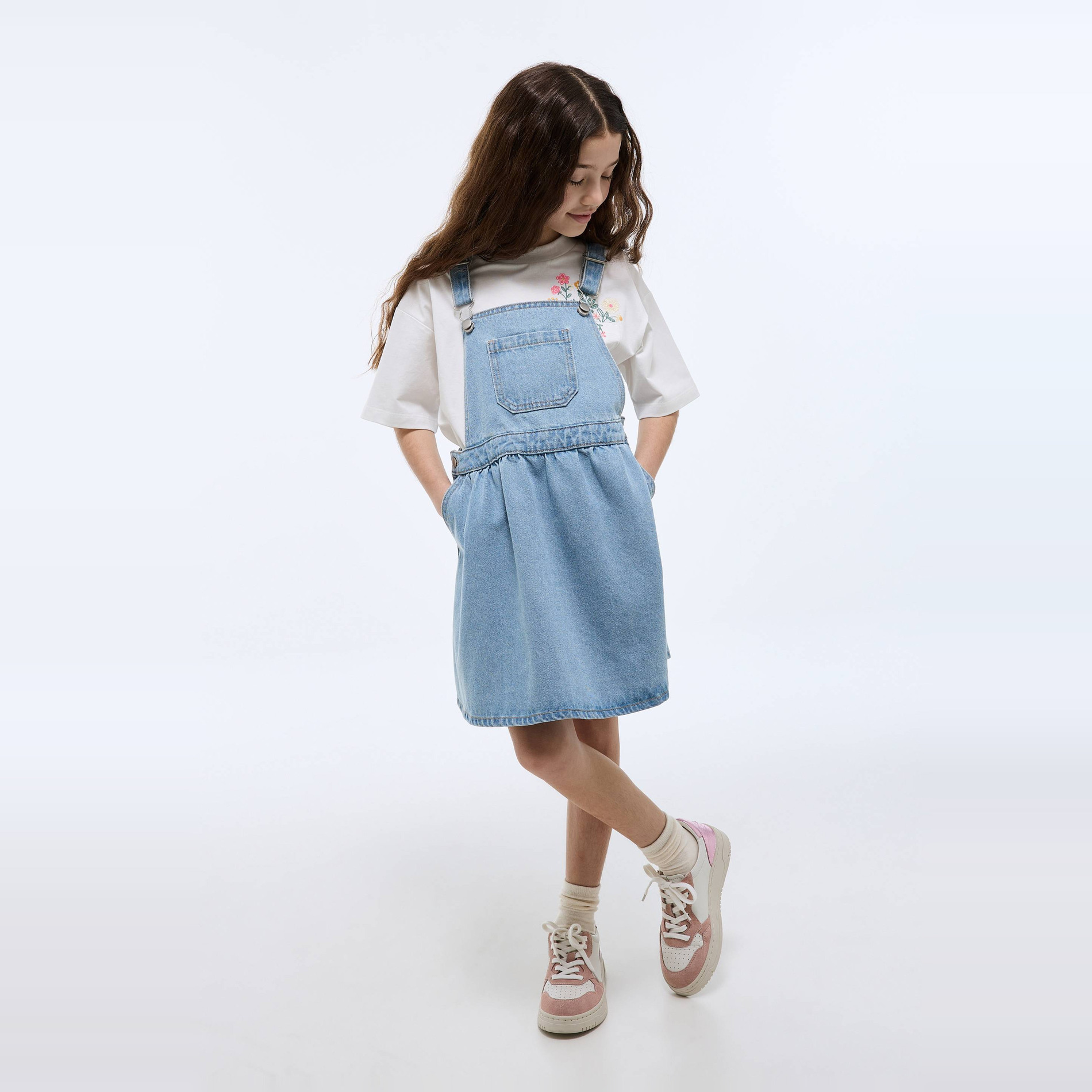 Robe chasuble en denim en coton, MONOPRIX