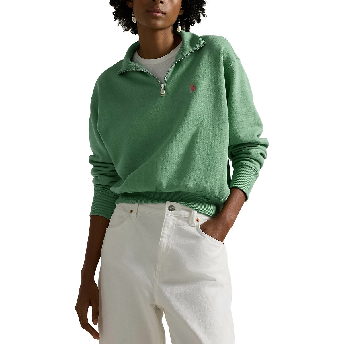 Half zip sweatshirt in cotton mix with chest logo green Polo Ralph Lauren La Redoute