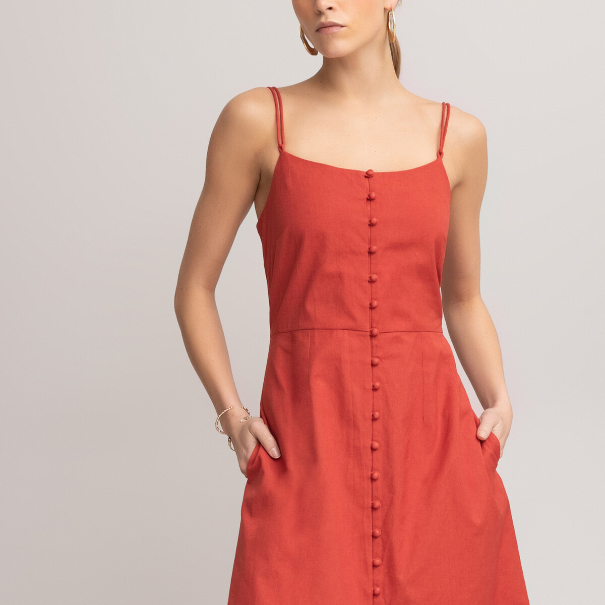 red cami midi dress