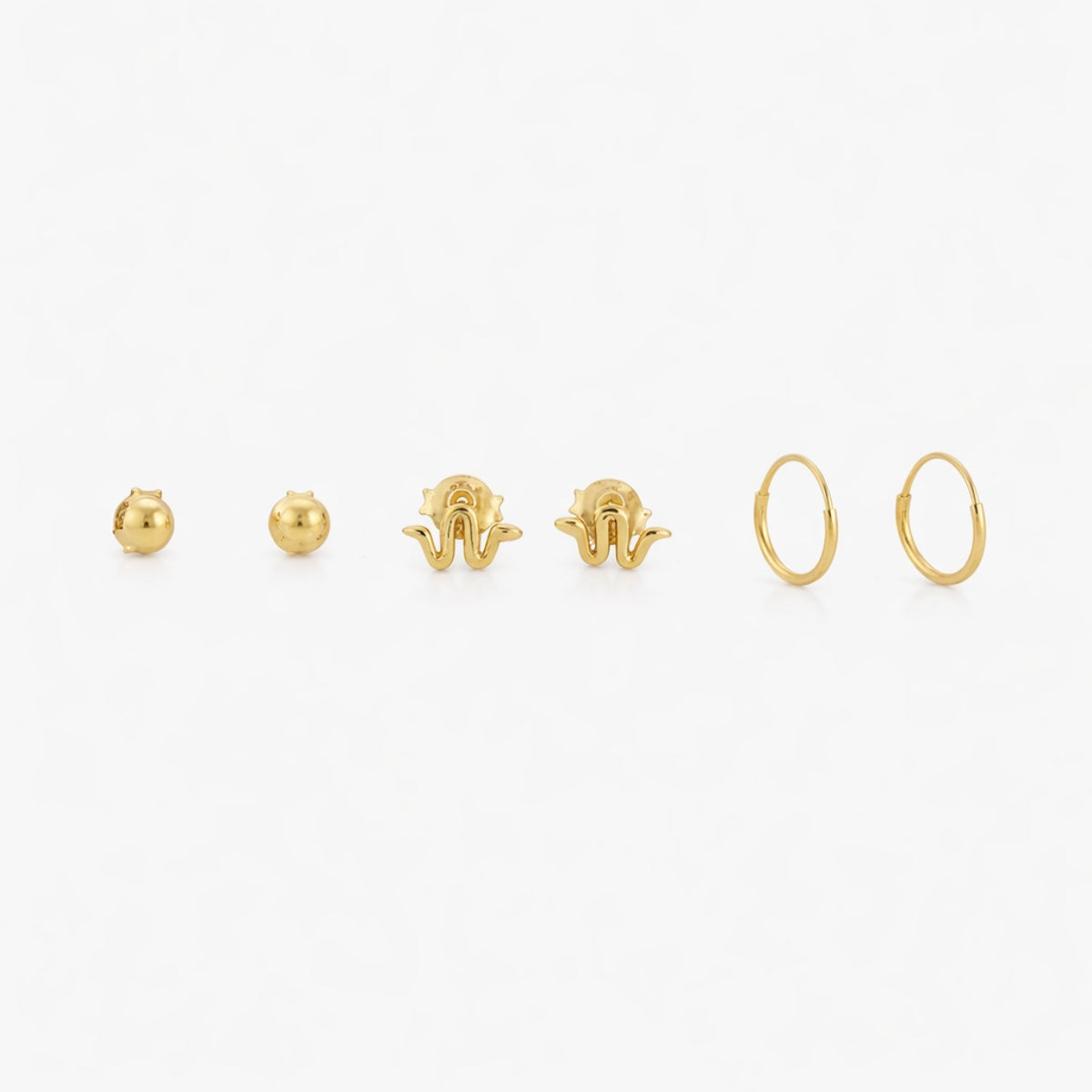 Set x3 boucles d'oreilles puces et créoles - argent 925 doré, BALABOOSTE