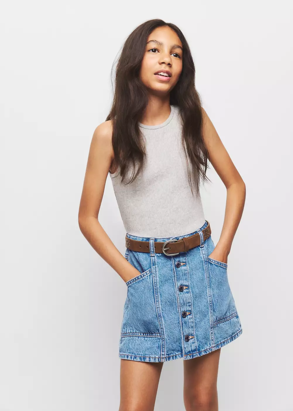 Jupe en jean boutons, MANGO KIDS