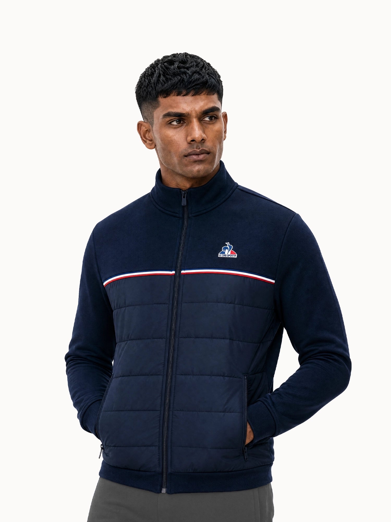 Veste zippée matelassée bi-matière avec détail tricolore Tricolores, LE COQ SPORTIF