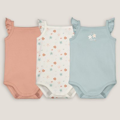 Pack of 3 Bodysuits in Cotton with Ruffled Straps LA REDOUTE COLLECTIONS
