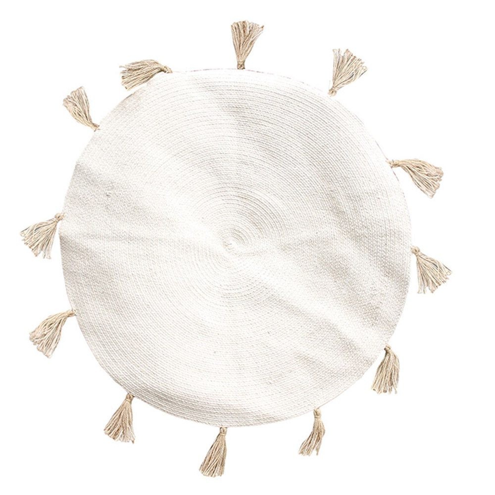 Tapis Rond Coton Pompon Beige 90, DECORATIE