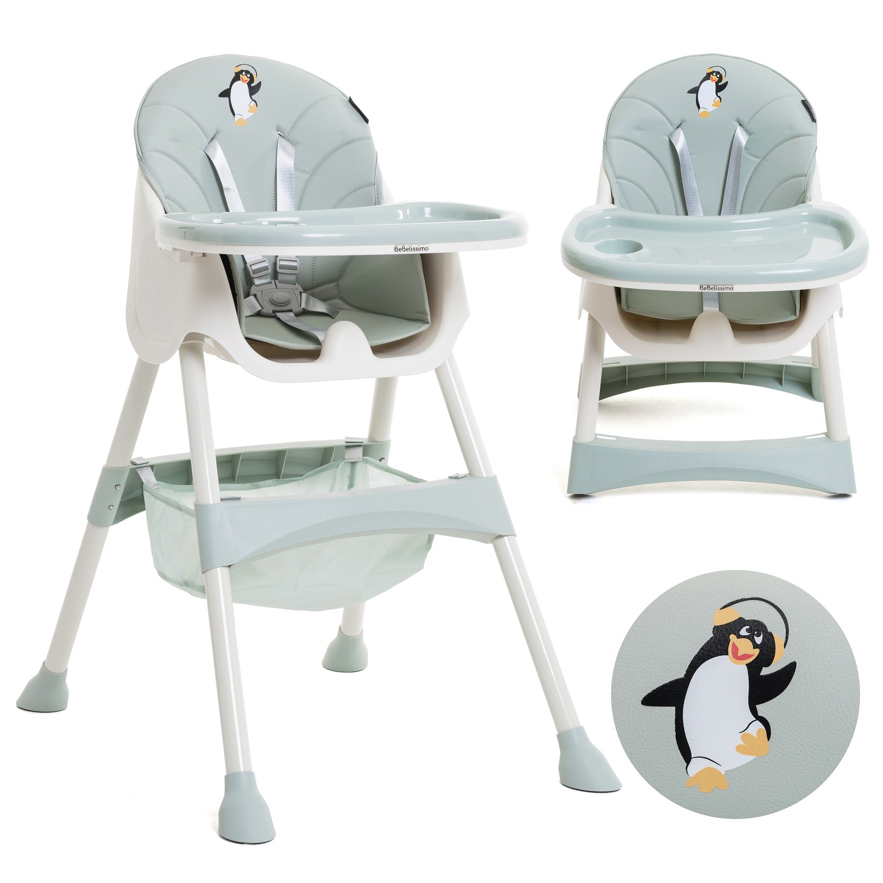 Chaise Haute Bébé Evolutive -dès 6 mois jusqu’à 20kg -Disco Pinguin - hauteur réglable - vert, BEBELISSIMO J'AIME