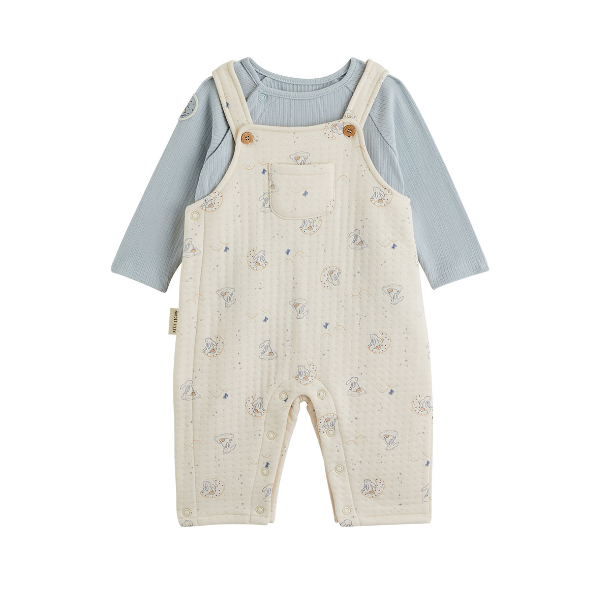 Ensemble salopette bébé en coton matelassé et t-shirt Voix Lactée, PETIT BEGUIN