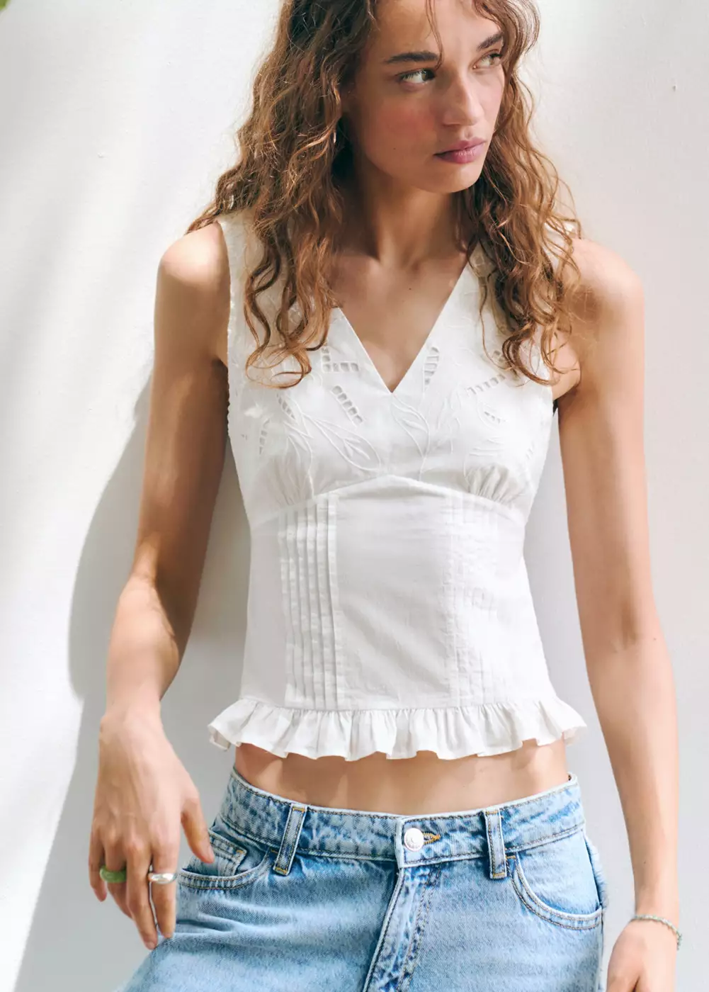 Haut en coton brodé floral, MANGO TEEN