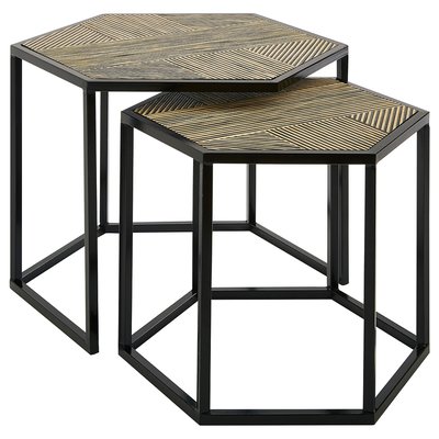Set of 2 Hexagonal Side Tables in Bamboo and Iron SO'HOME