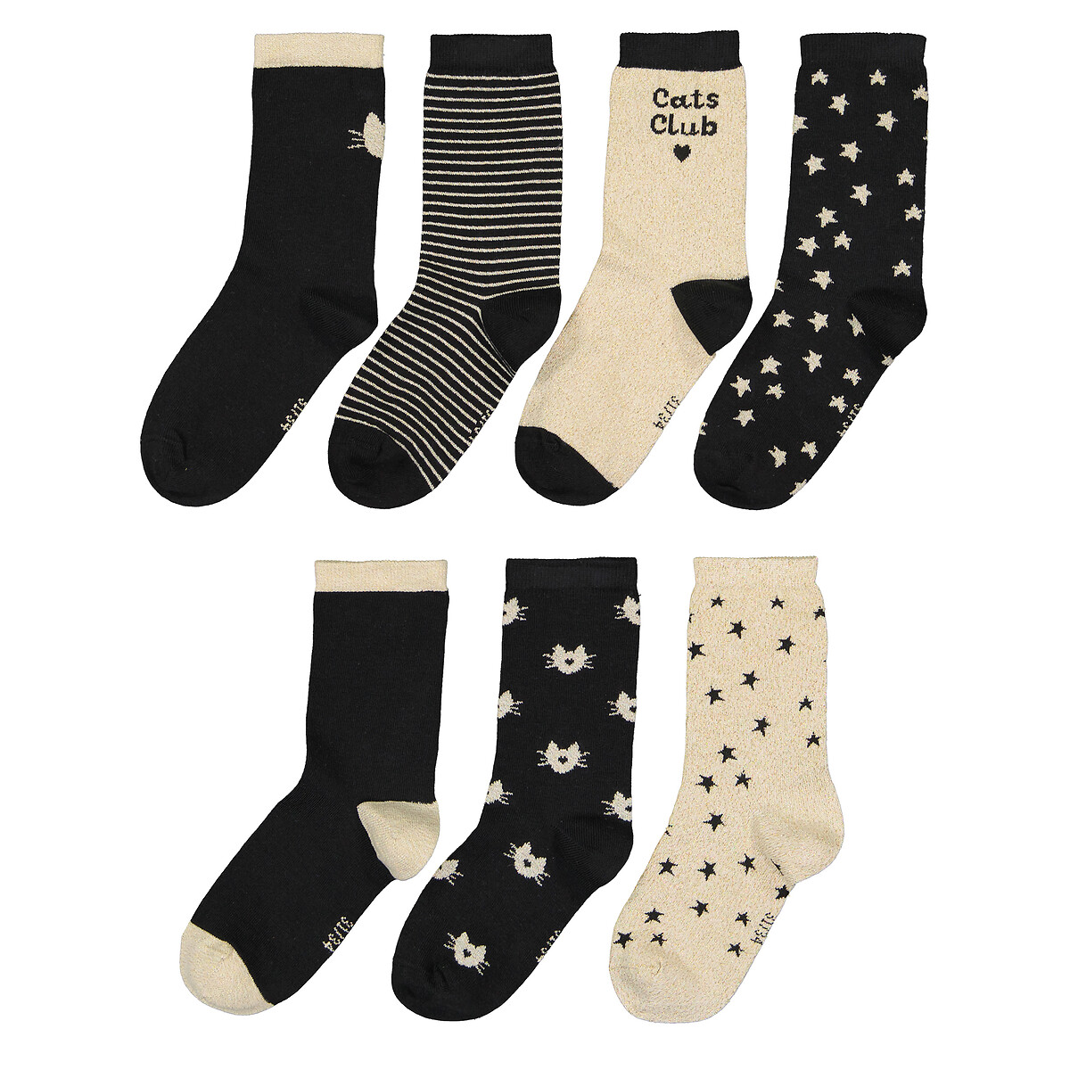 Pack of 7 Pairs of Socks in Cat Print Cotton Mix