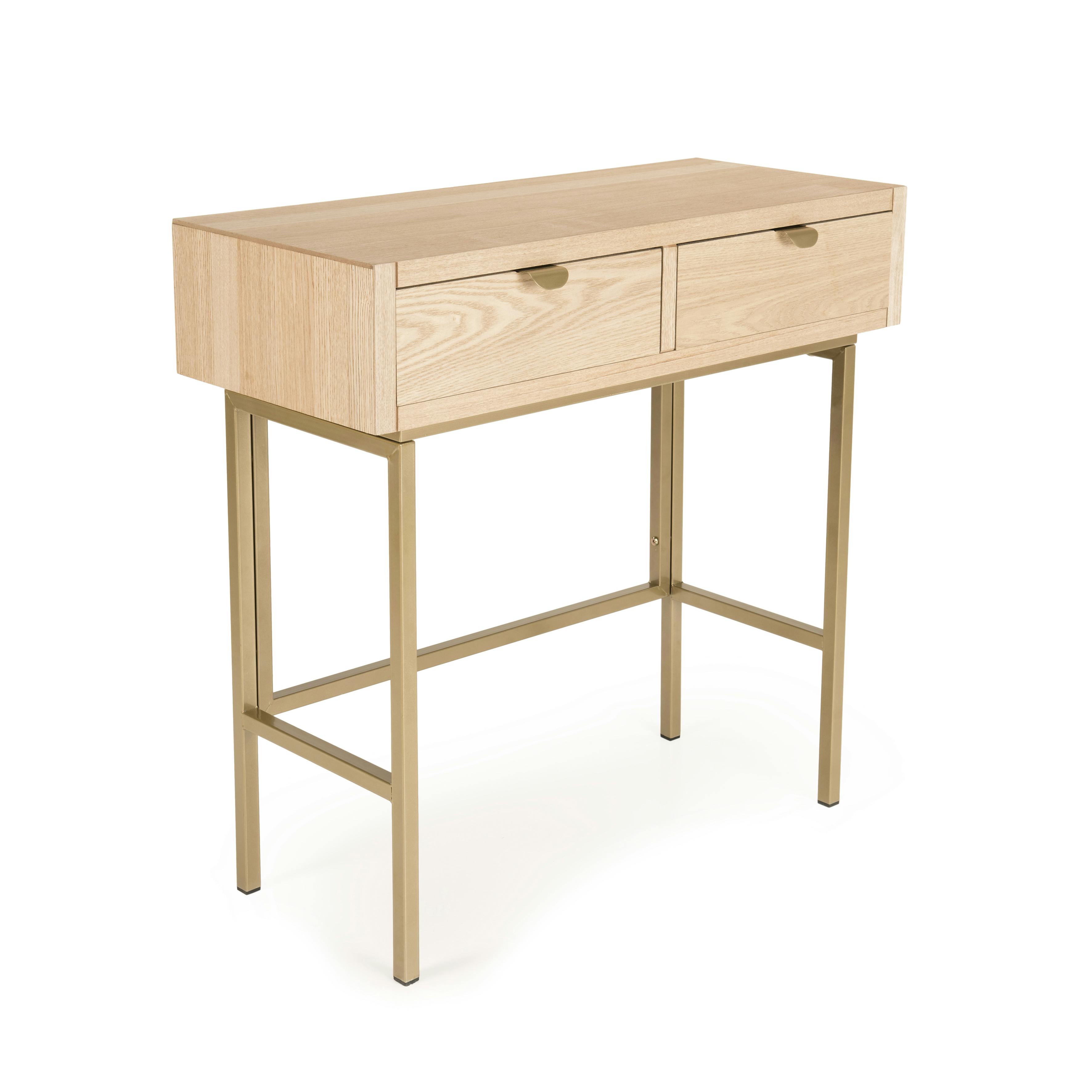 Meuble console d'entrée 80cm en bois 2 tiroirs pieds dorés style contemporain CORDOUE, PIER IMPORT
